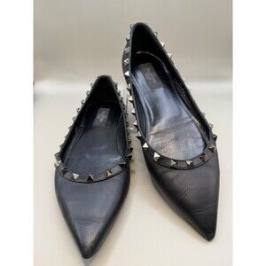 Valentino Garavani Noir Womens Black Rockstud flats Size 39.5 US 9